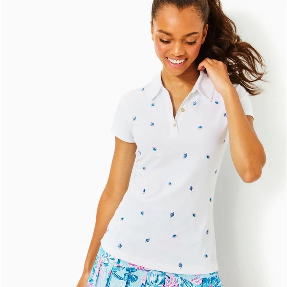 Lilly Pulitzer Frida Polo UPF50 Gone Shellin Embroidered Golf Top Size Large NWT - Picture 4 of 8